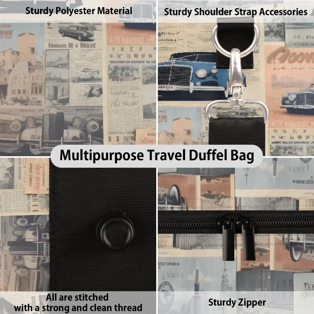 Travel Duffle Bag Retro Car Theme Gym Bags for Men Women Travel Duffel Bags with Adjustable Shoulder Strap Carry On Weekender Bag