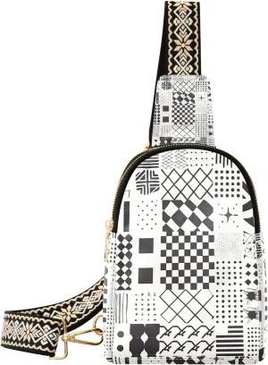Trendy Black Nose Congestion Irregular abstract fanny pack cross leather sling purse for women for day pack