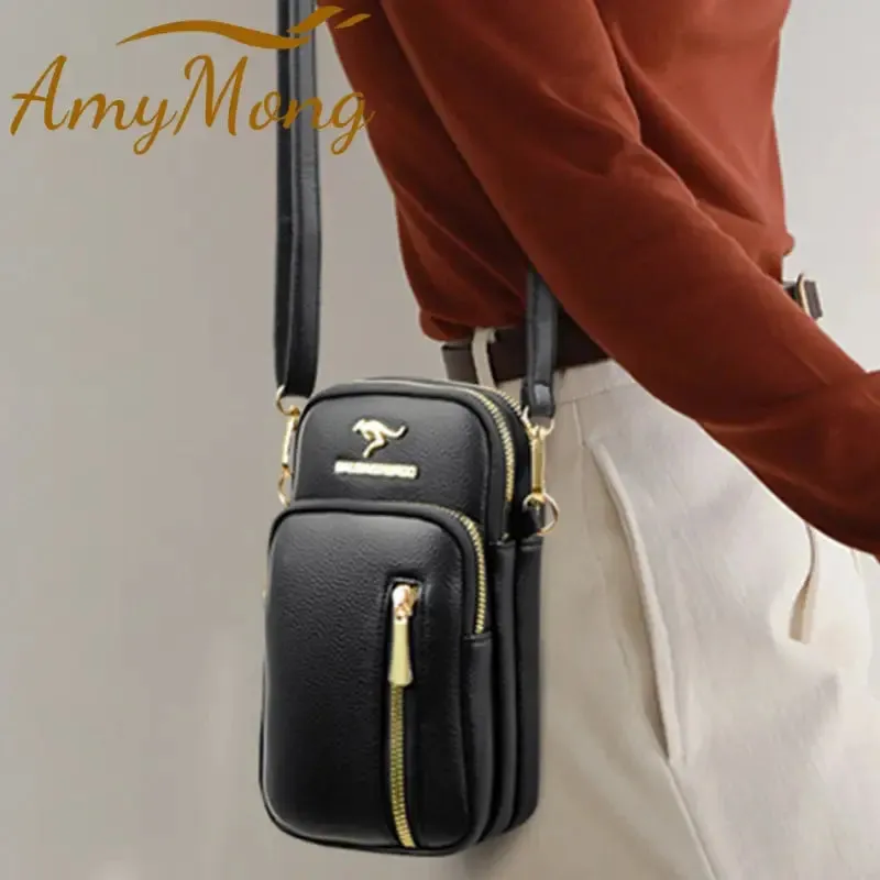 Trendy PU Leather Crossbody Phone Bag with Gold Accents