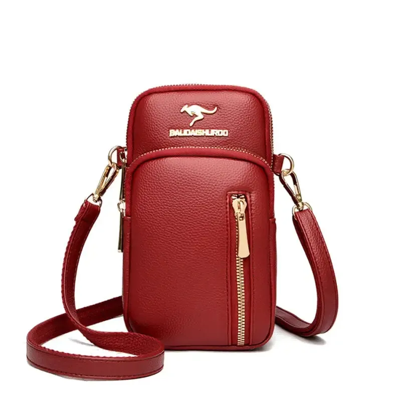 Trendy PU Leather Crossbody Phone Bag with Gold Accents