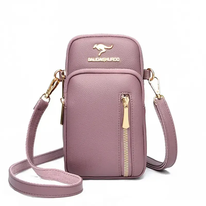 Trendy PU Leather Crossbody Phone Bag with Gold Accents