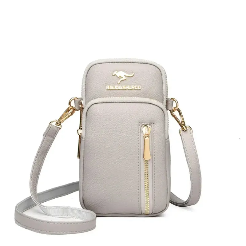 Trendy PU Leather Crossbody Phone Bag with Gold Accents