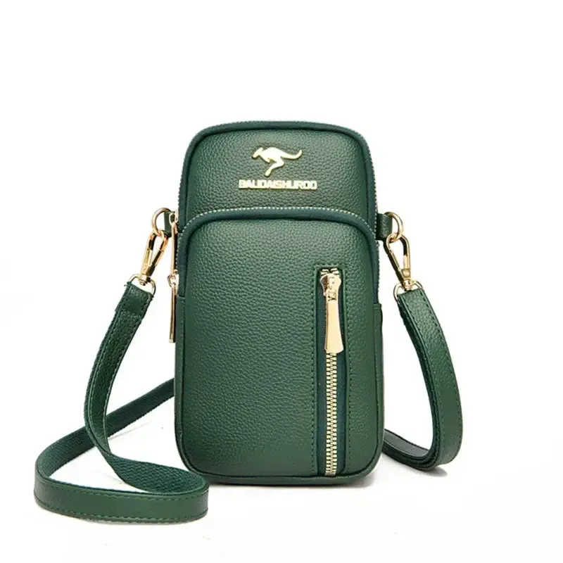 Trendy PU Leather Crossbody Phone Bag with Gold Accents