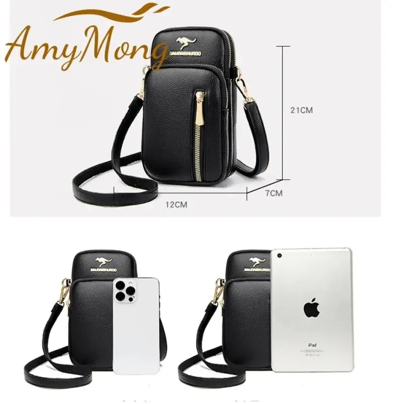 Trendy PU Leather Crossbody Phone Bag with Gold Accents