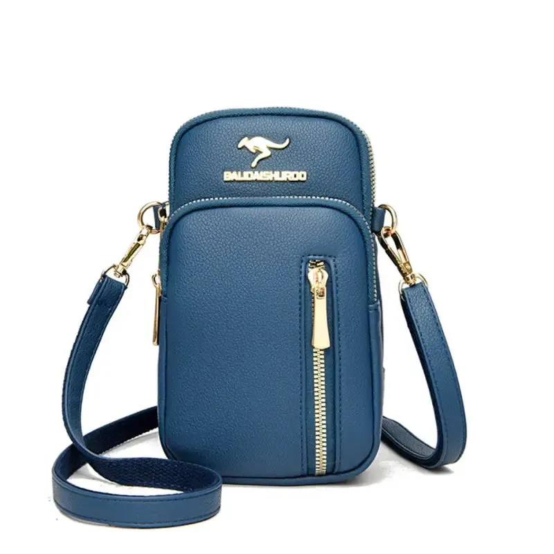 Trendy PU Leather Crossbody Phone Bag with Gold Accents