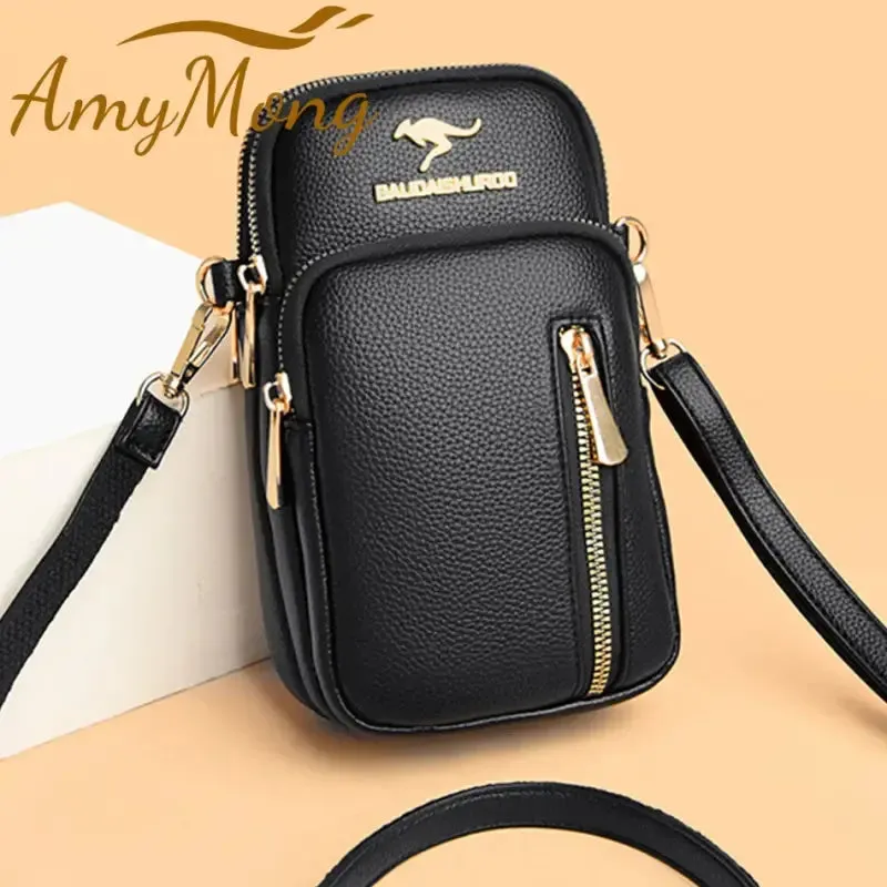 Trendy PU Leather Crossbody Phone Bag with Gold Accents