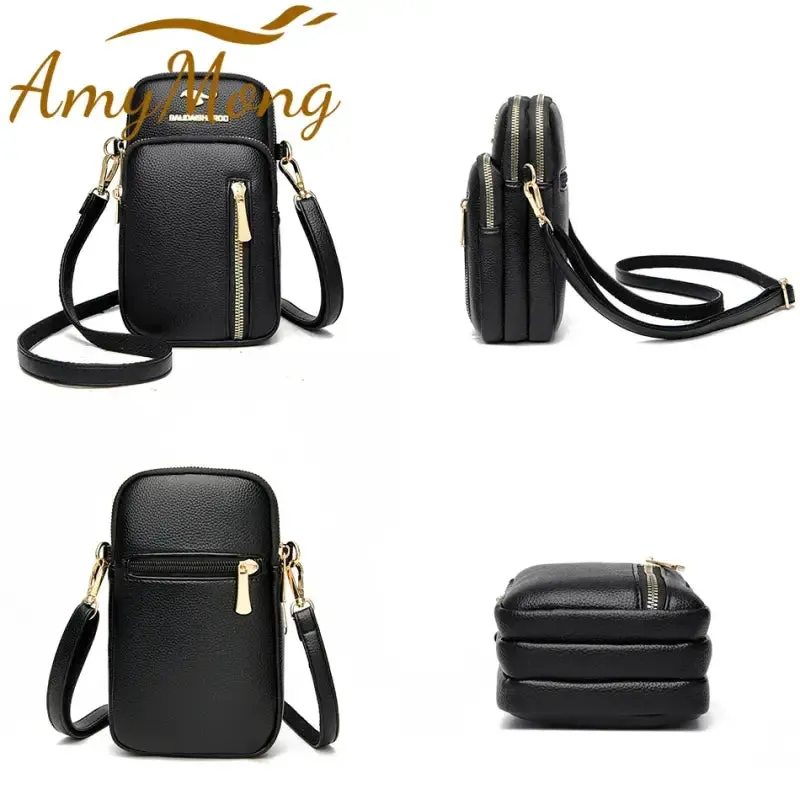 Trendy PU Leather Crossbody Phone Bag with Gold Accents