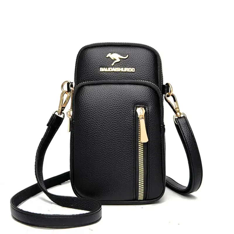 Trendy PU Leather Crossbody Phone Bag with Gold Accents