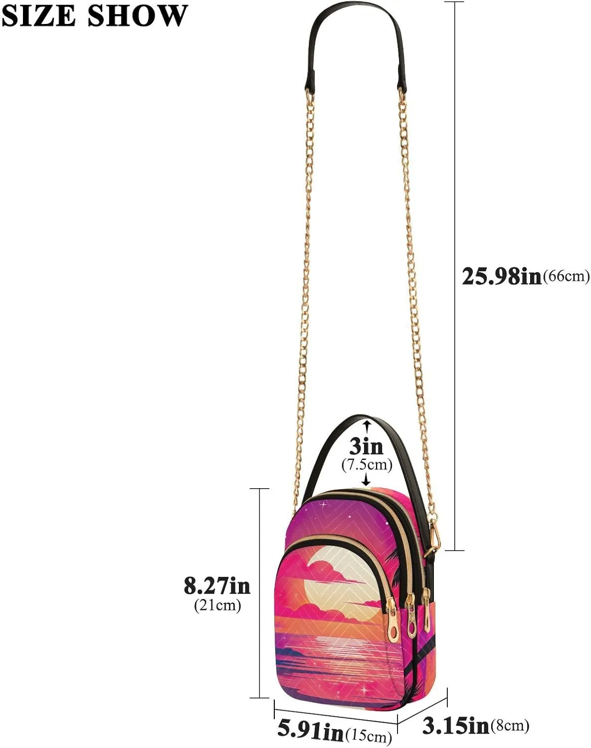 Tropical Beach Sunset with Vegetation Womens Crossbody Shoulder Bag, Three Zipper Crossbody Bags for Women