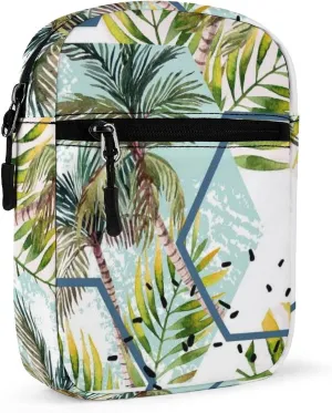 Tropical Leaves and Palm Trees Geometric Shapes Hexagons Marbling Adjustable Fanny Waist Pack Pouch, Waterproof Crossbody Runners Bag Wallet for Gym Hiking Fitness Women Men 6.1 x 2.2 x 7.9 inch