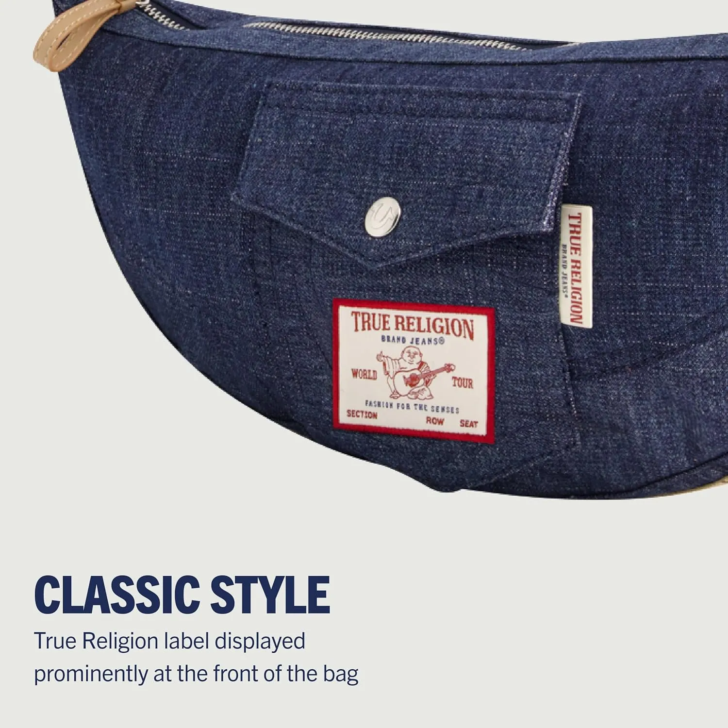True Religion Women's Shoulder Bag Purse, Washed Denim Medium Hobo Handbag with Adjustable Strap