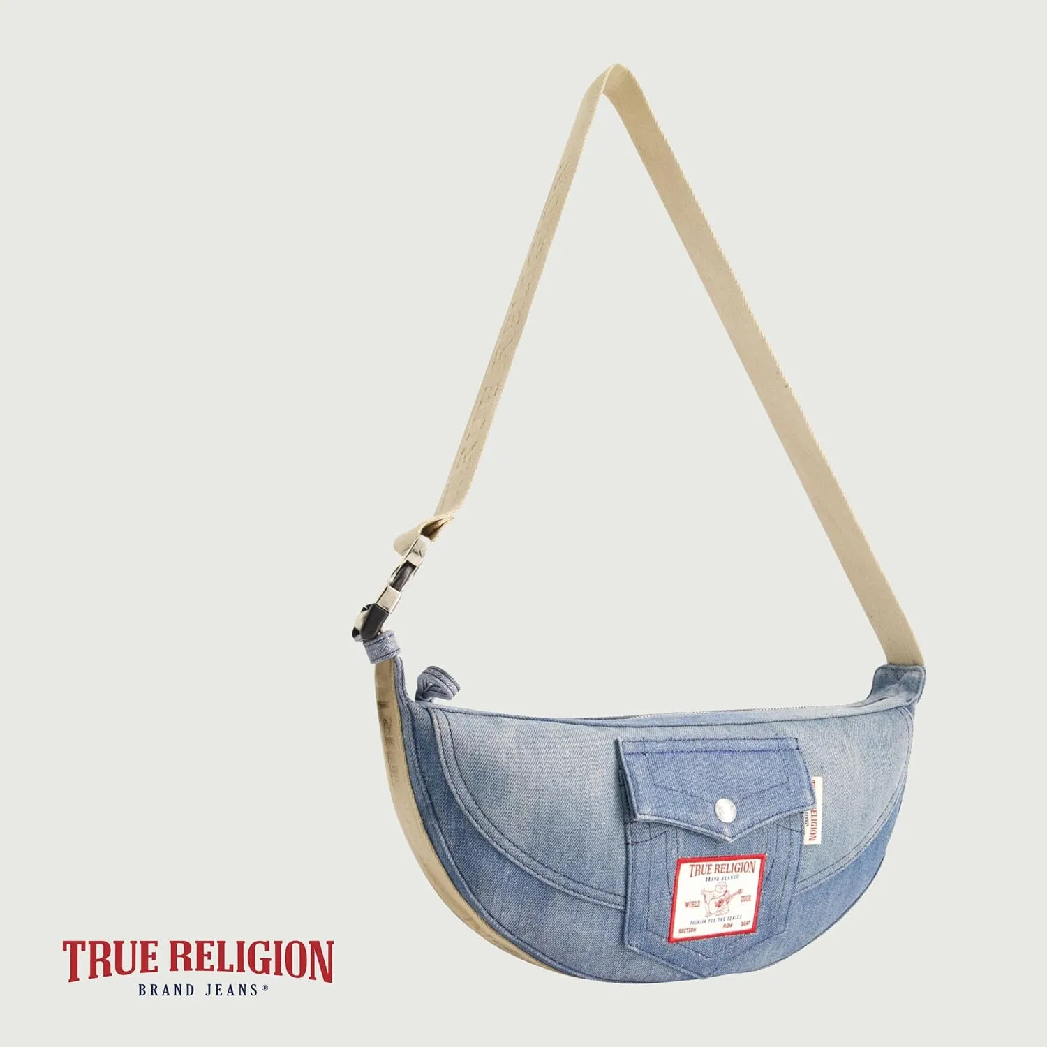 True Religion Women's Shoulder Bag Purse, Washed Denim Medium Hobo Handbag with Adjustable Strap