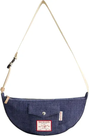 True Religion Women's Shoulder Bag Purse, Washed Denim Medium Hobo Handbag with Adjustable Strap