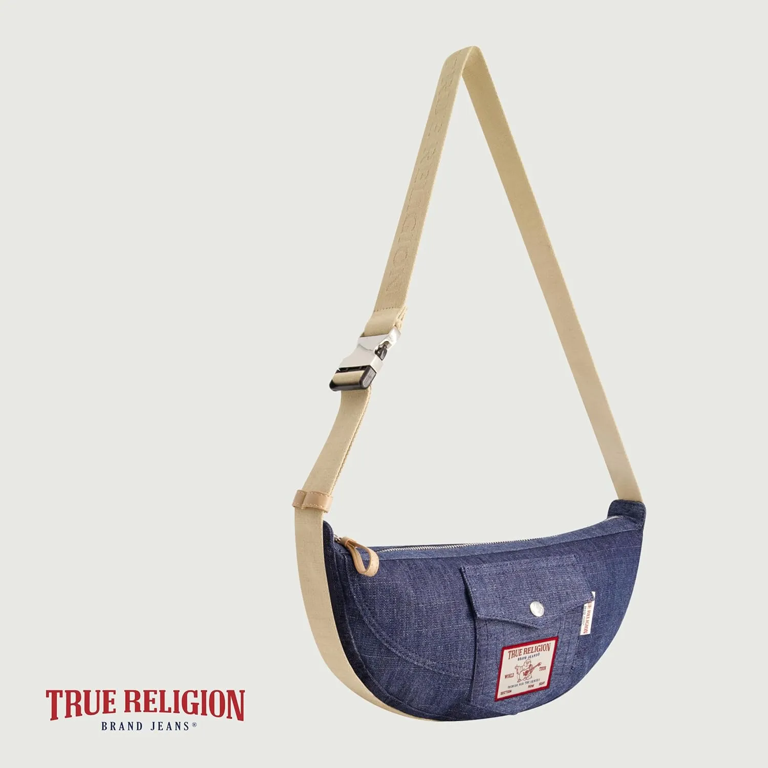 True Religion Women's Shoulder Bag Purse, Washed Denim Medium Hobo Handbag with Adjustable Strap