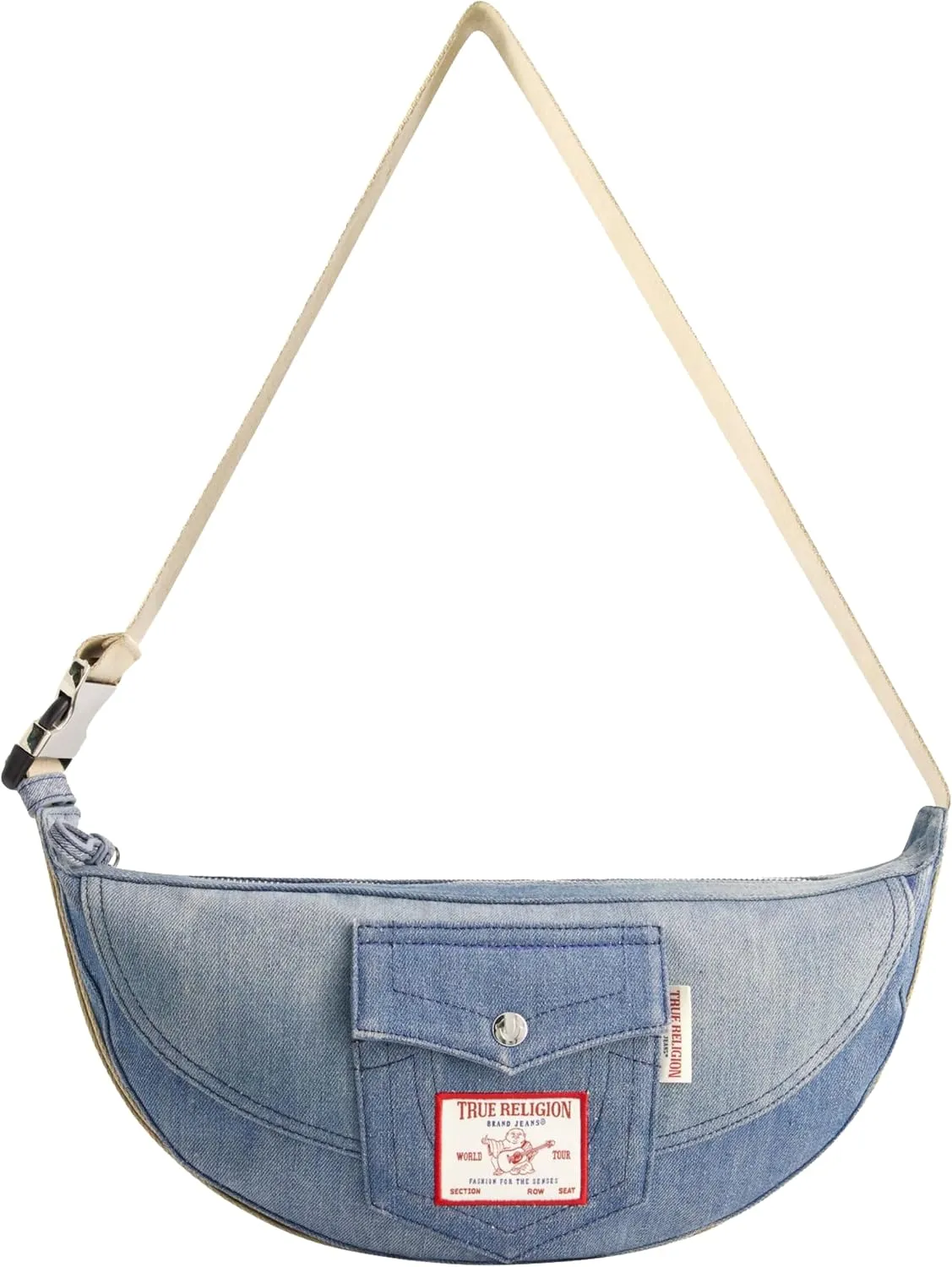 True Religion Women's Shoulder Bag Purse, Washed Denim Medium Hobo Handbag with Adjustable Strap