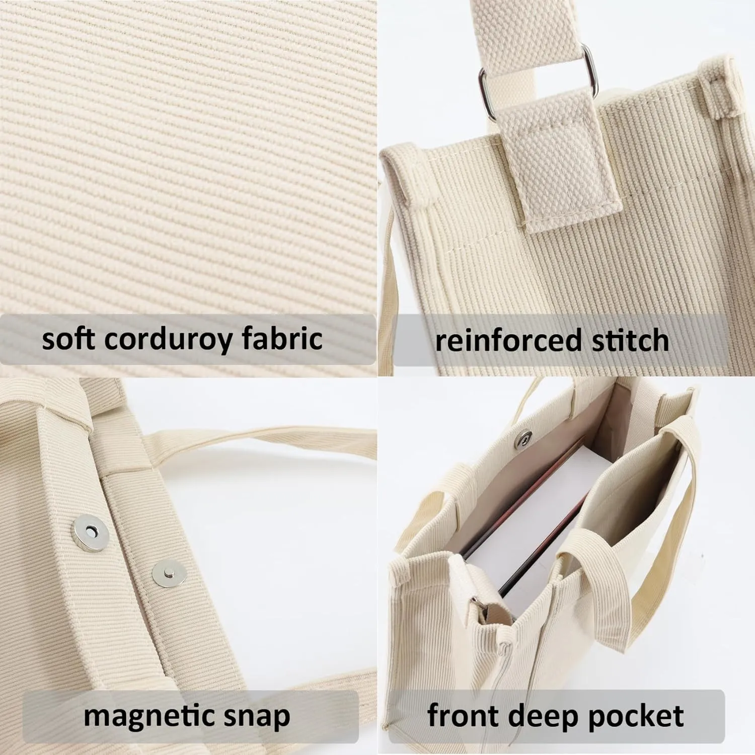 UERRUAM Corduroy Tote Bag for Women Work Crossbody Purse for Everyday,College,Travel,Lightweight Handbag Adjustable Strap