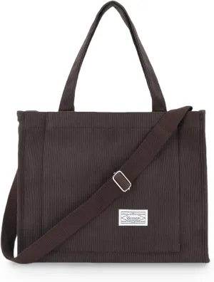 UERRUAM Corduroy Tote Bag for Women Work Crossbody Purse for Everyday,College,Travel,Lightweight Handbag Adjustable Strap