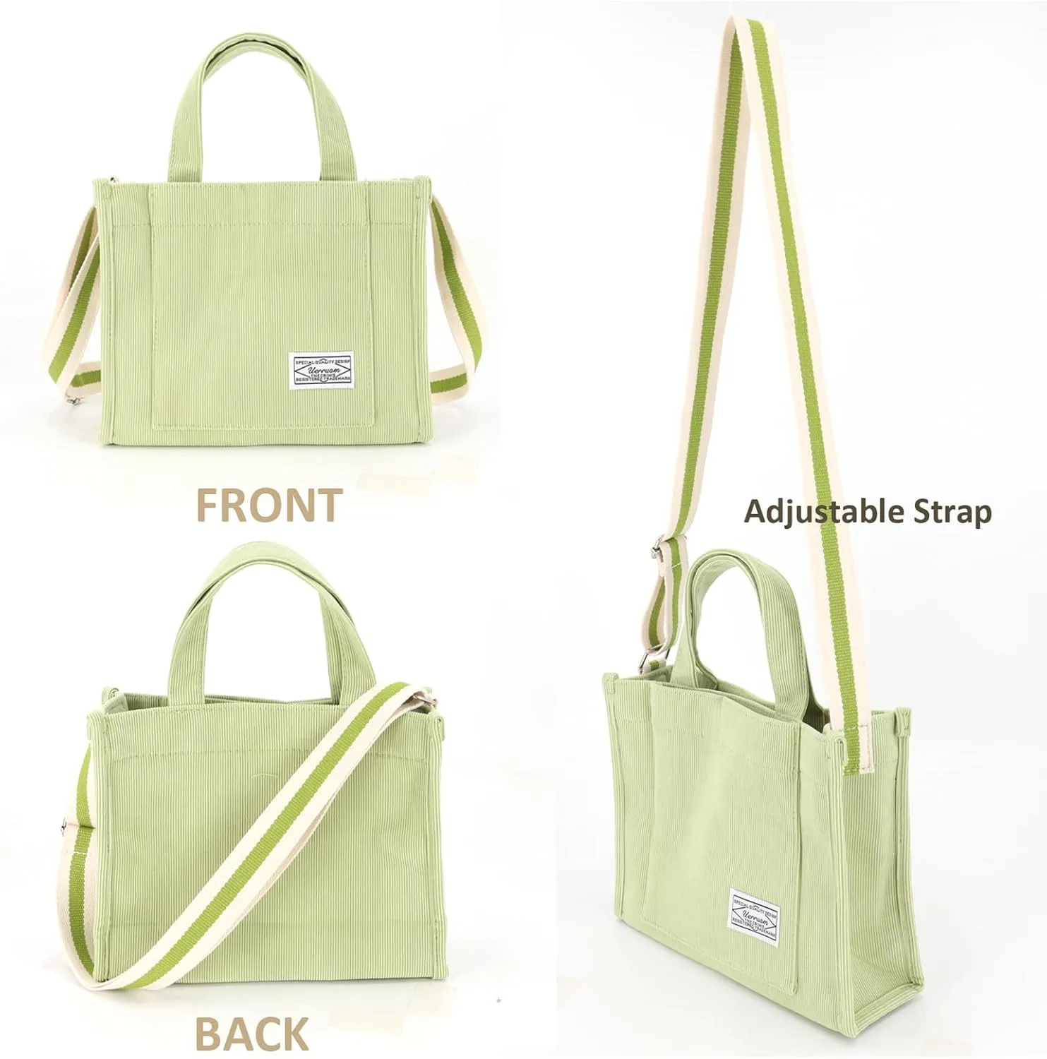 UERRUAM Corduroy Tote Bag for Women Work Crossbody Purse for Everyday,College,Travel,Lightweight Handbag Adjustable Strap