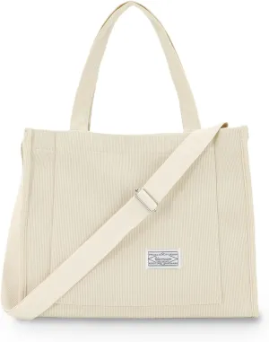 UERRUAM Corduroy Tote Bag for Women Work Crossbody Purse for Everyday,College,Travel,Lightweight Handbag Adjustable Strap