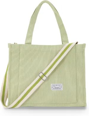 UERRUAM Corduroy Tote Bag for Women Work Crossbody Purse for Everyday,College,Travel,Lightweight Handbag Adjustable Strap