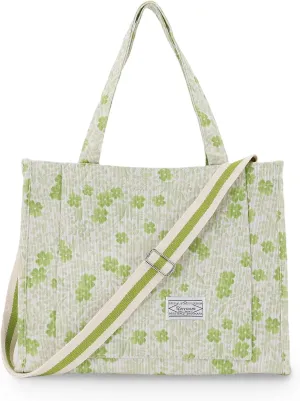 UERRUAM Corduroy Tote Bag for Women Work Crossbody Purse for Everyday,College,Travel,Lightweight Handbag Adjustable Strap
