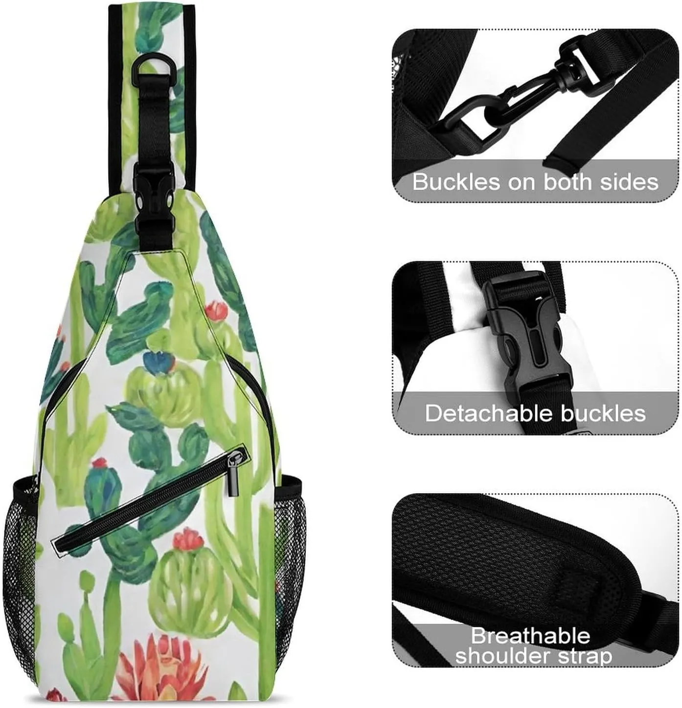 Ultra Lightweight Sling Backpack Cross Body Sling Backpack Multipurpose Anti-Theft Bag for Hiking Cycling Walking Dog Bicycle Travel, Cactus Succulents Art