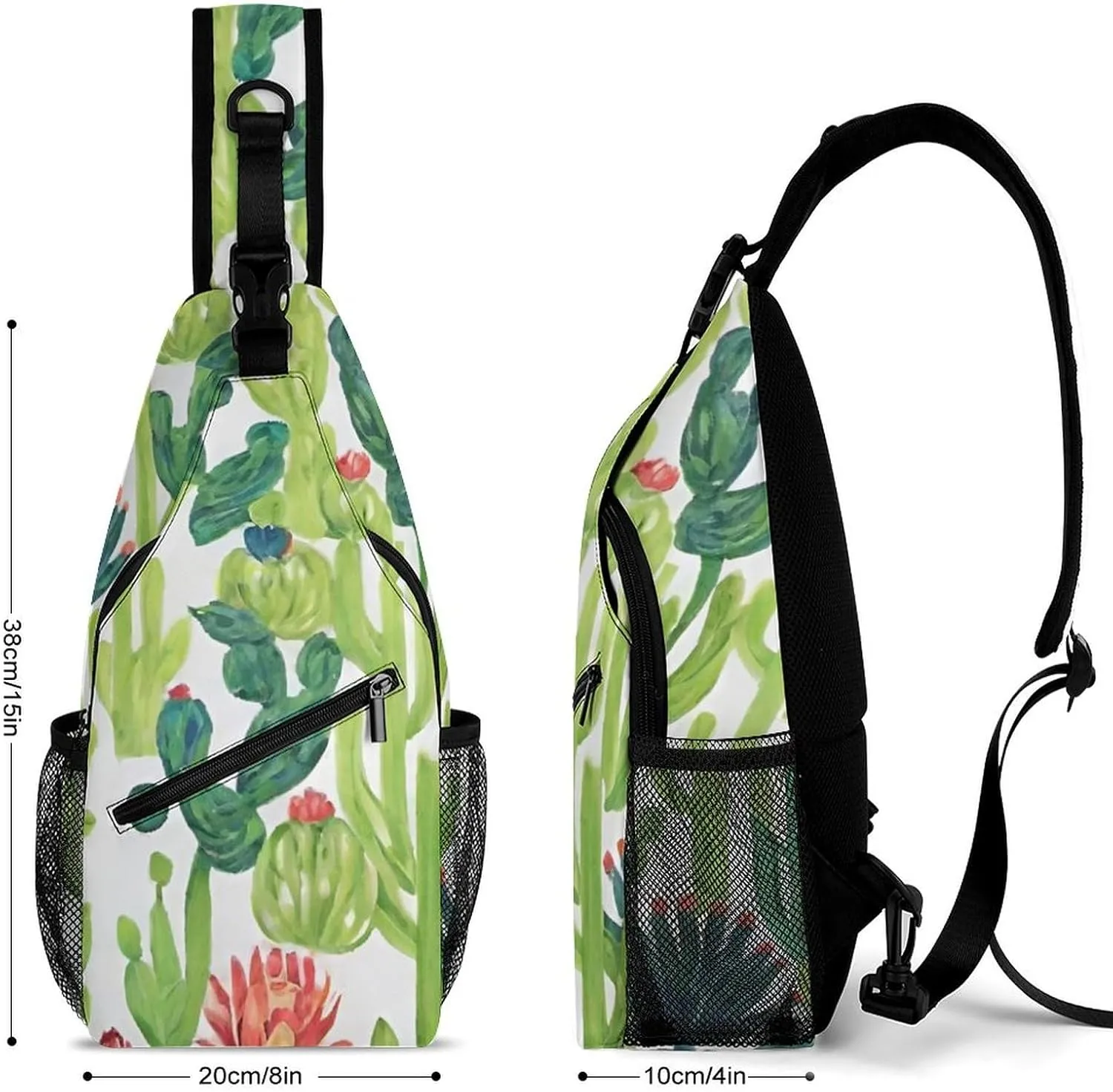 Ultra Lightweight Sling Backpack Cross Body Sling Backpack Multipurpose Anti-Theft Bag for Hiking Cycling Walking Dog Bicycle Travel, Cactus Succulents Art