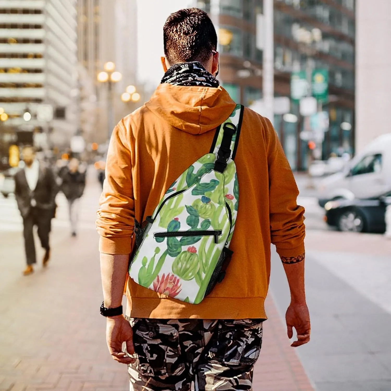 Ultra Lightweight Sling Backpack Cross Body Sling Backpack Multipurpose Anti-Theft Bag for Hiking Cycling Walking Dog Bicycle Travel, Cactus Succulents Art