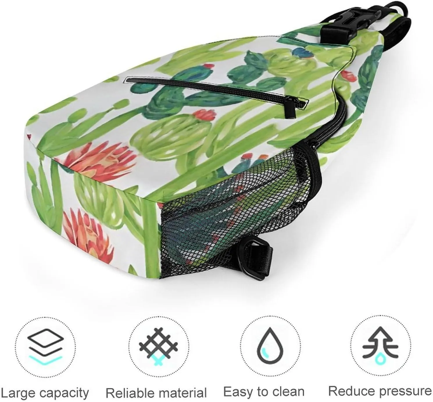 Ultra Lightweight Sling Backpack Cross Body Sling Backpack Multipurpose Anti-Theft Bag for Hiking Cycling Walking Dog Bicycle Travel, Cactus Succulents Art