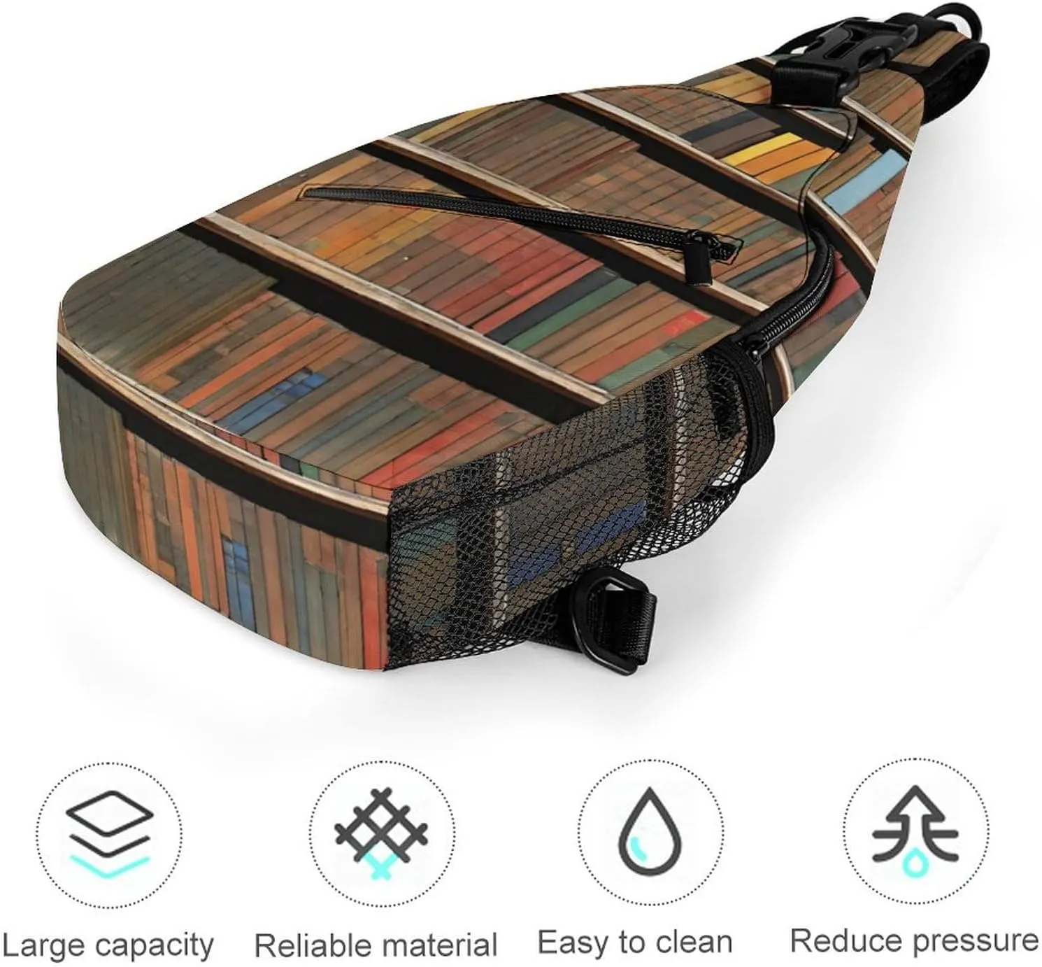 Ultra Lightweight Sling Bag Backpack Shoulder Crossbody Chest Pack Anti-Theft Multipurpose Bag for Outdoor Cycling Hiking Travel (Books Bookshelf Art)