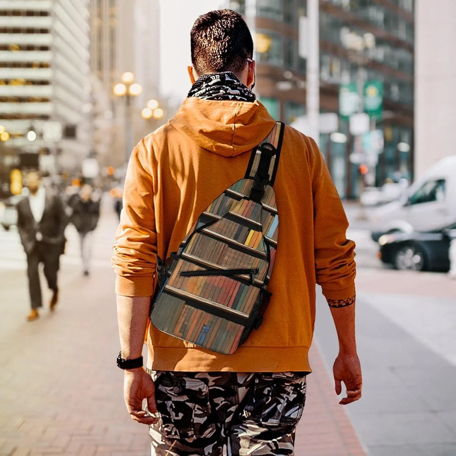 Ultra Lightweight Sling Bag Backpack Shoulder Crossbody Chest Pack Anti-Theft Multipurpose Bag for Outdoor Cycling Hiking Travel (Books Bookshelf Art)