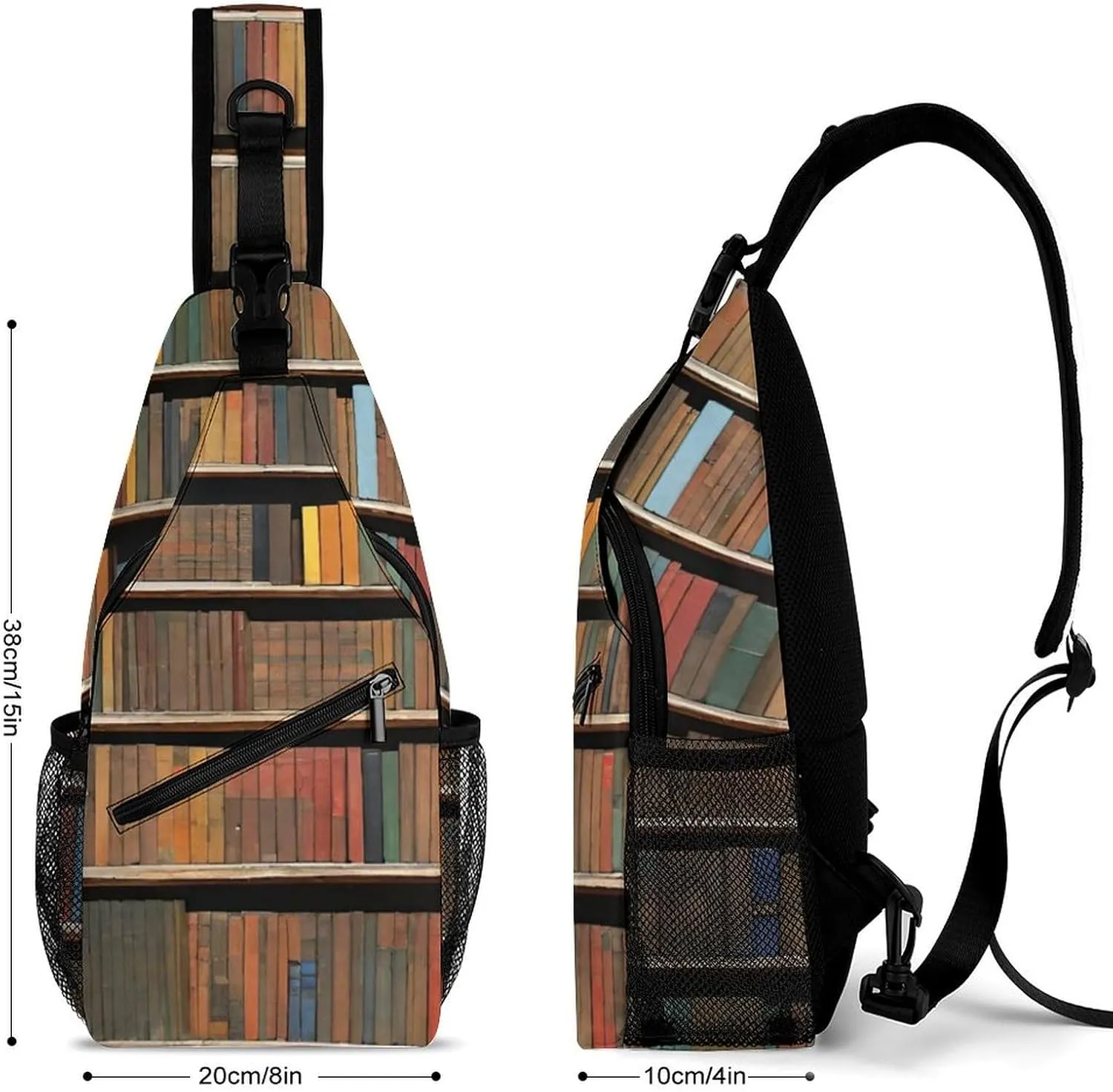 Ultra Lightweight Sling Bag Backpack Shoulder Crossbody Chest Pack Anti-Theft Multipurpose Bag for Outdoor Cycling Hiking Travel (Books Bookshelf Art)