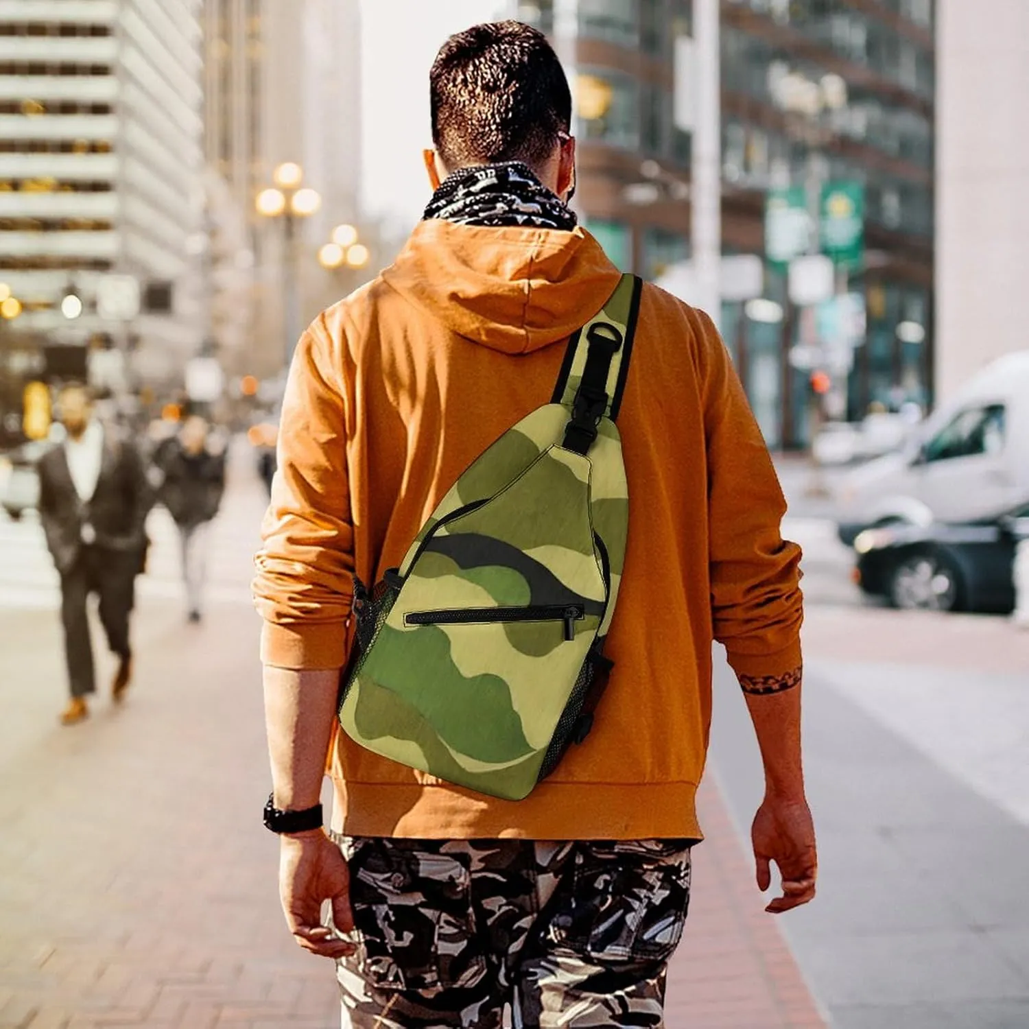 Ultra Lightweight Sling Shoulder Backpack Shoulder Chest Crossbody Bag Multipurpose Anti-Theft Daypack for Hiking Cycling Camping Travel, Army Camouflage 3D Print Bookbag
