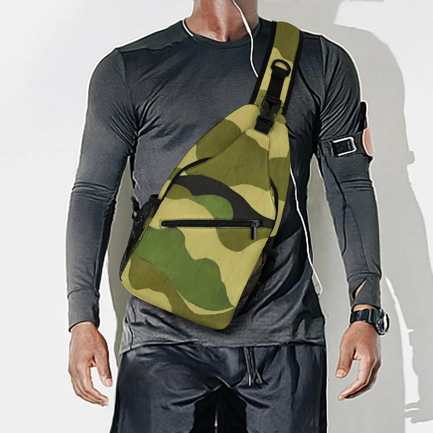 Ultra Lightweight Sling Shoulder Backpack Shoulder Chest Crossbody Bag Multipurpose Anti-Theft Daypack for Hiking Cycling Camping Travel, Army Camouflage 3D Print Bookbag