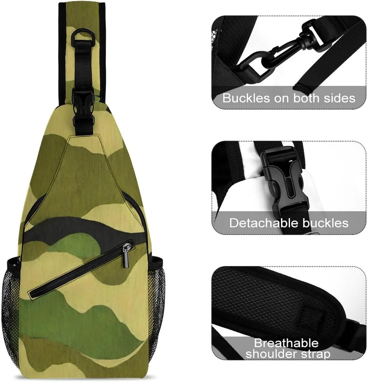 Ultra Lightweight Sling Shoulder Backpack Shoulder Chest Crossbody Bag Multipurpose Anti-Theft Daypack for Hiking Cycling Camping Travel, Army Camouflage 3D Print Bookbag