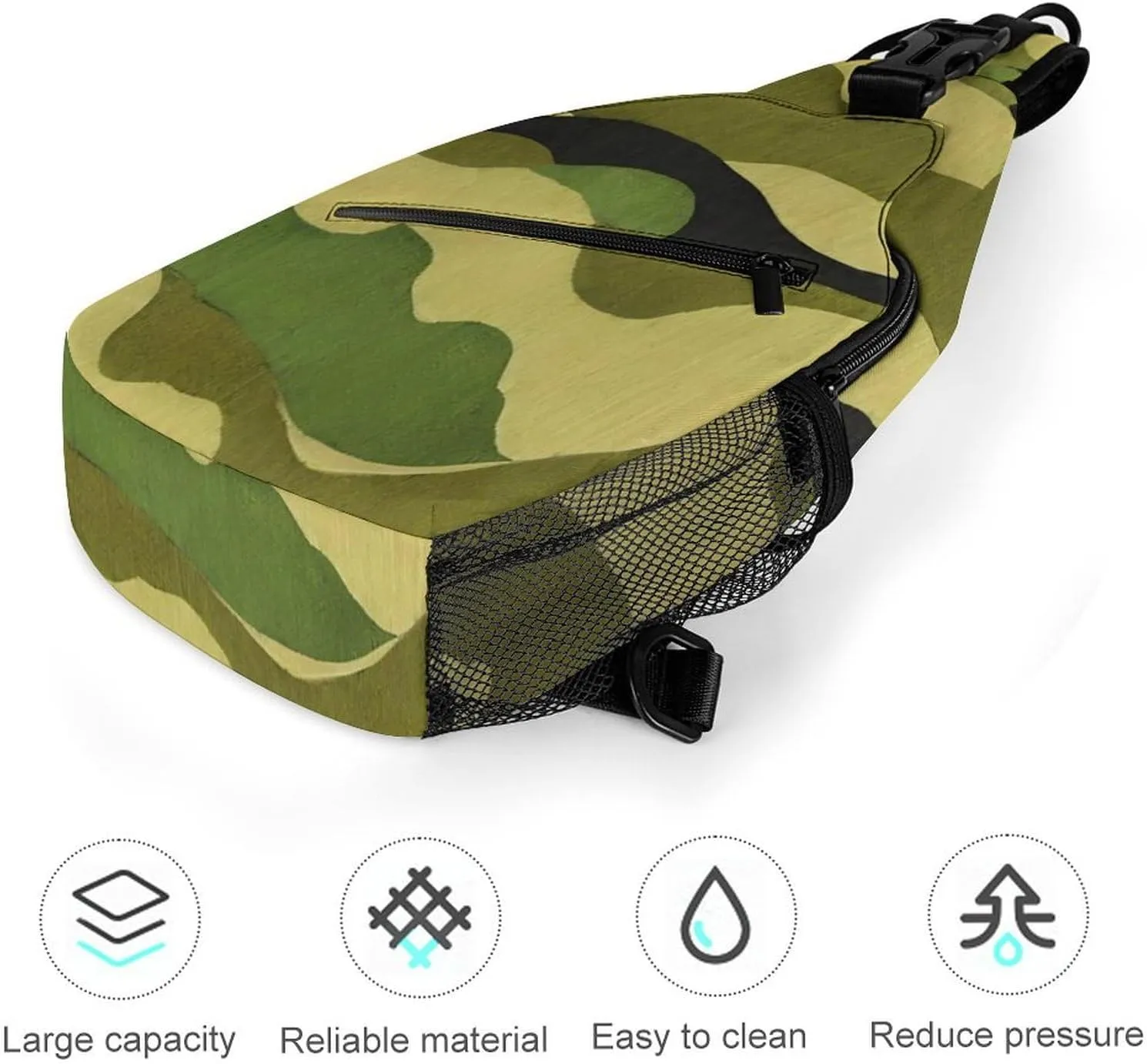 Ultra Lightweight Sling Shoulder Backpack Shoulder Chest Crossbody Bag Multipurpose Anti-Theft Daypack for Hiking Cycling Camping Travel, Army Camouflage 3D Print Bookbag