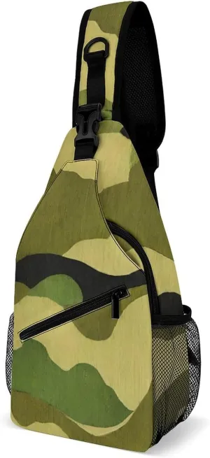 Ultra Lightweight Sling Shoulder Backpack Shoulder Chest Crossbody Bag Multipurpose Anti-Theft Daypack for Hiking Cycling Camping Travel, Army Camouflage 3D Print Bookbag