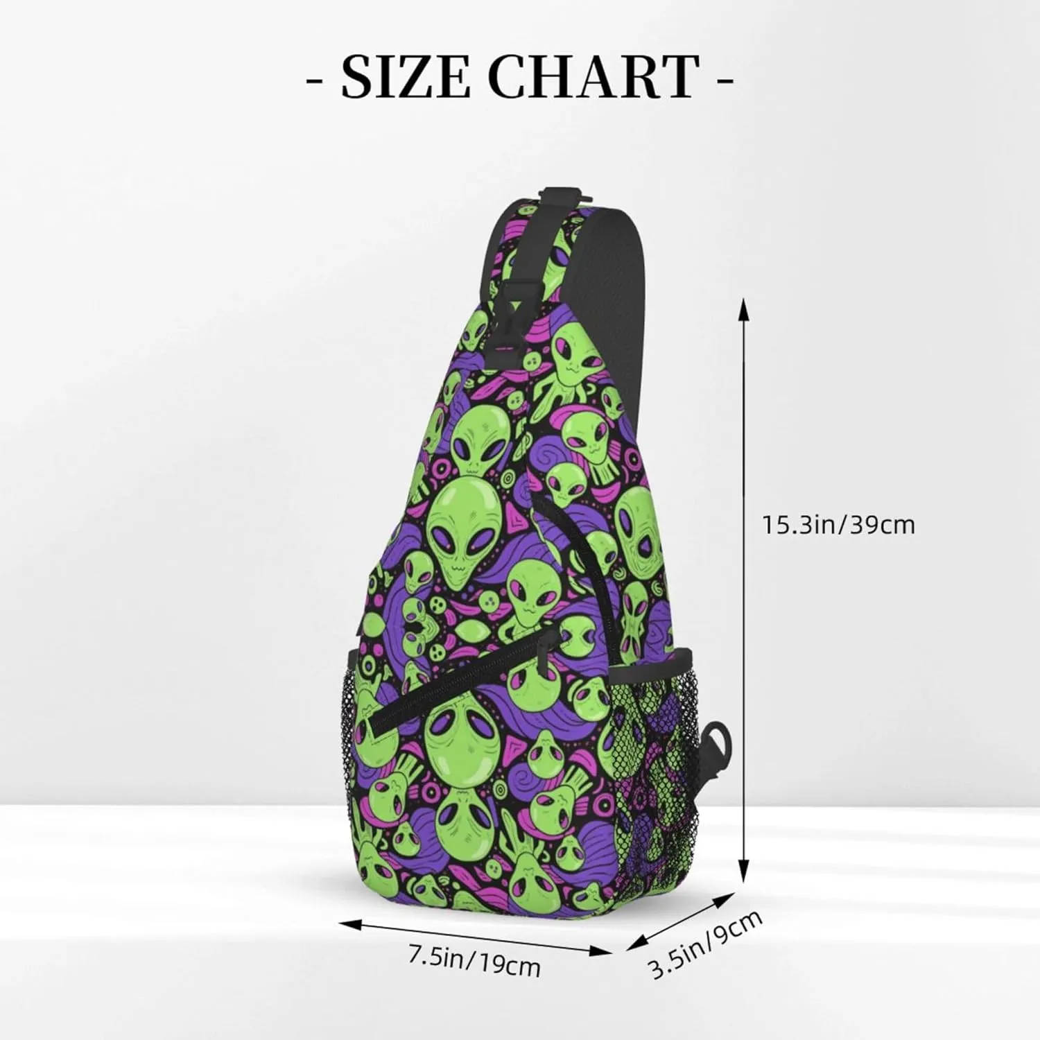 Ultra Lightweight Sling Shoulder Backpack Shoulder Crossbody Bag Chest Pack Multipurpose Anti-Theft Daypack for Outdoors Camping Hiking Trekking, Aliens Faces Alien 90S Style Art