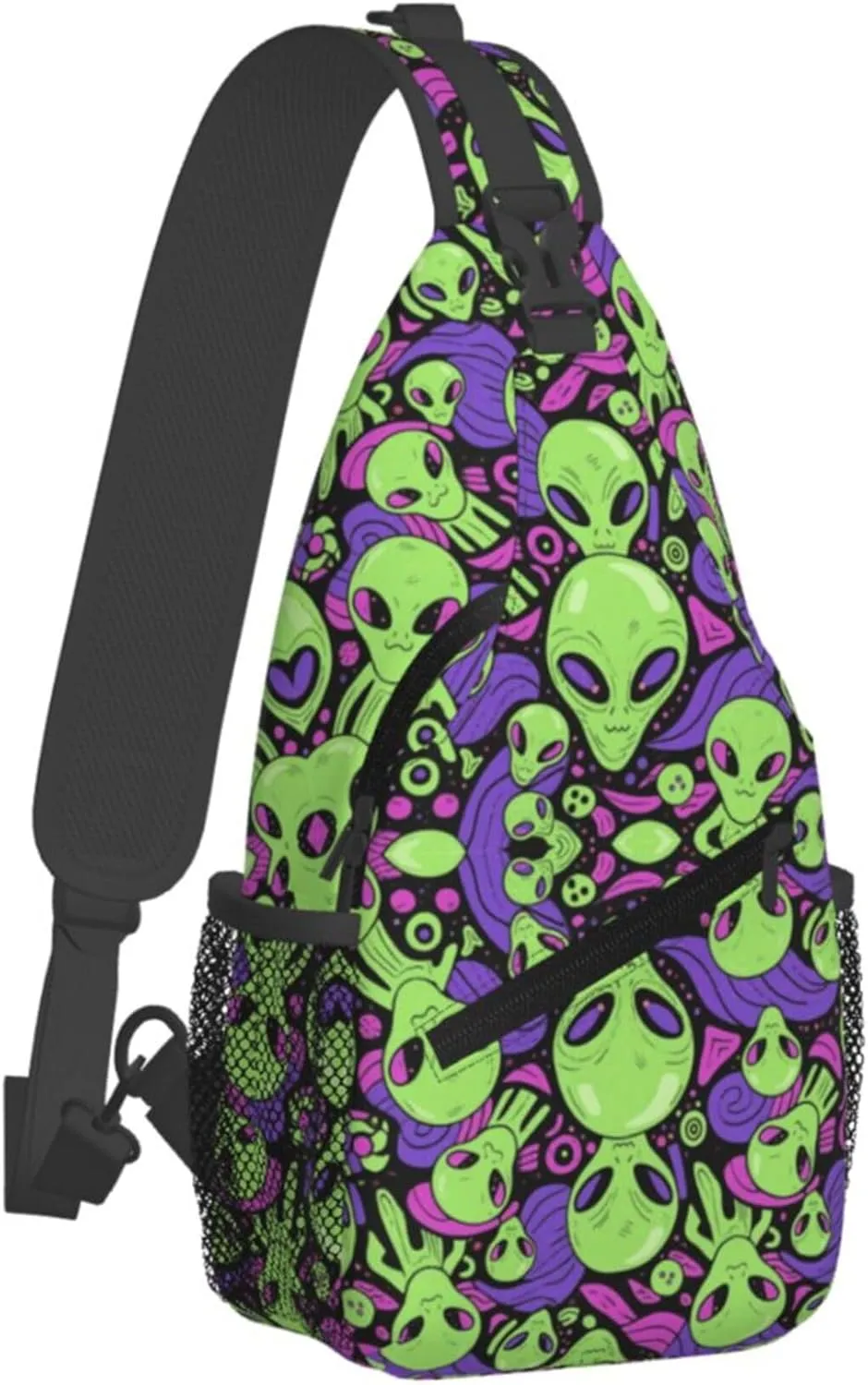 Ultra Lightweight Sling Shoulder Backpack Shoulder Crossbody Bag Chest Pack Multipurpose Anti-Theft Daypack for Outdoors Camping Hiking Trekking, Aliens Faces Alien 90S Style Art