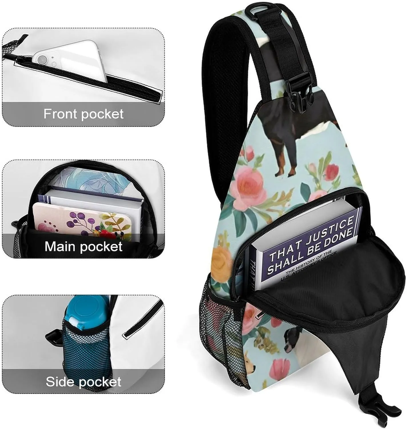 Ultra Lightweight Sling Shoulder Backpack Shoulder Crossbody Bag Chest Pack Multipurpose Anti-Theft Daypack for Outdoors Camping Hiking Trekking, Farm Animals Dog Bird Chick Art