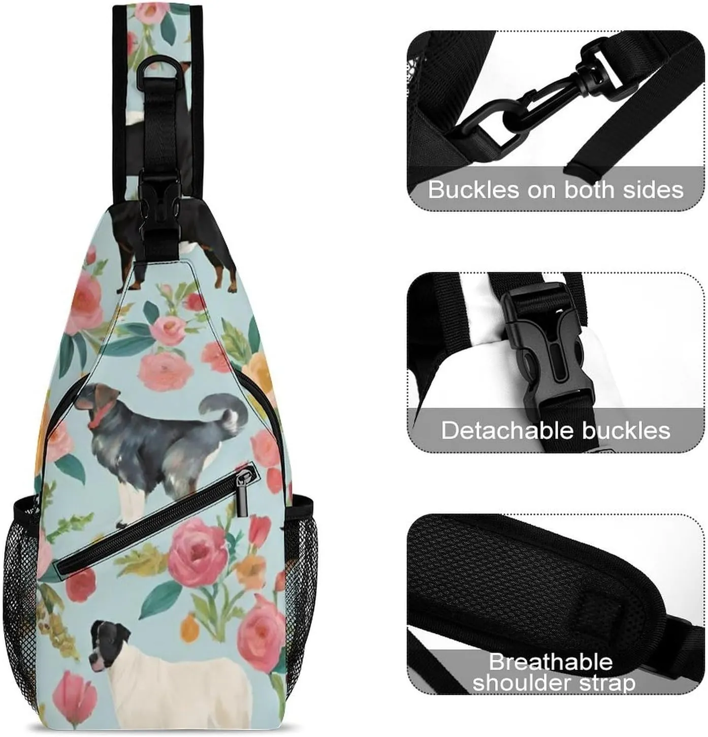 Ultra Lightweight Sling Shoulder Backpack Shoulder Crossbody Bag Chest Pack Multipurpose Anti-Theft Daypack for Outdoors Camping Hiking Trekking, Farm Animals Dog Bird Chick Art