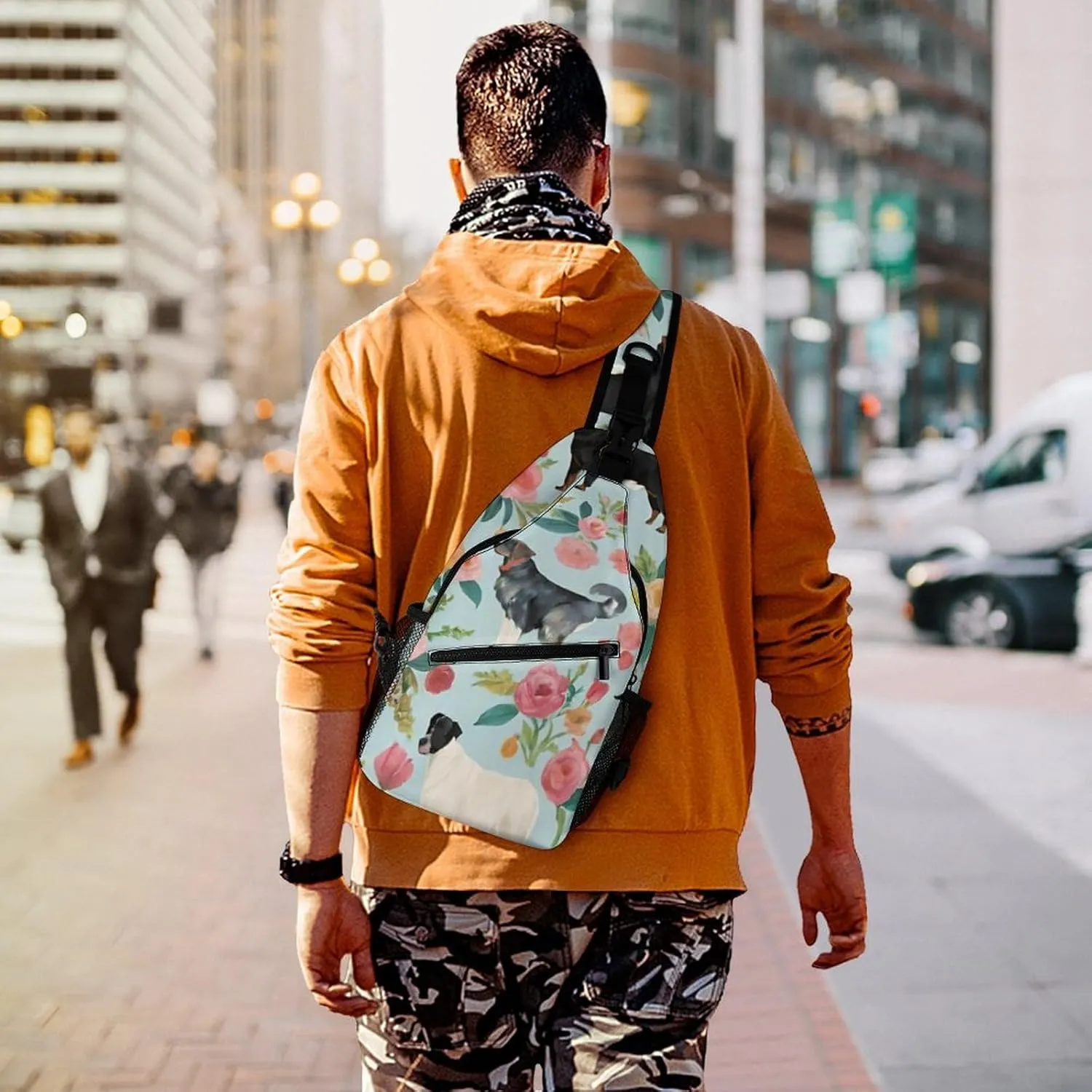 Ultra Lightweight Sling Shoulder Backpack Shoulder Crossbody Bag Chest Pack Multipurpose Anti-Theft Daypack for Outdoors Camping Hiking Trekking, Farm Animals Dog Bird Chick Art