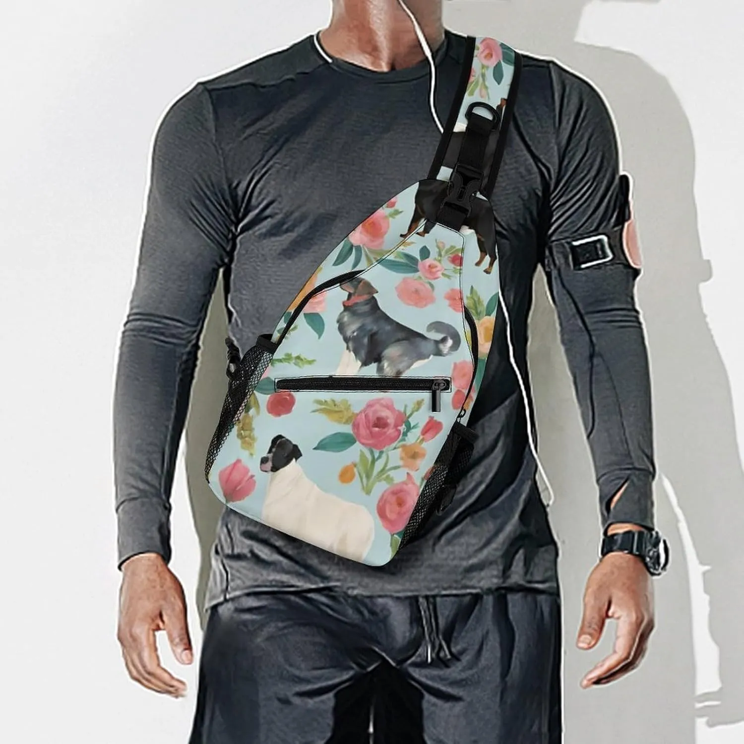 Ultra Lightweight Sling Shoulder Backpack Shoulder Crossbody Bag Chest Pack Multipurpose Anti-Theft Daypack for Outdoors Camping Hiking Trekking, Farm Animals Dog Bird Chick Art