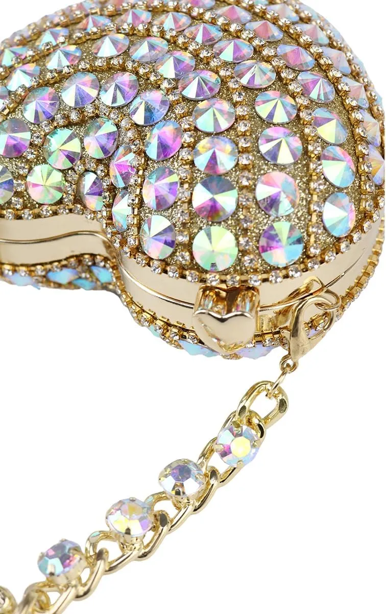 UMREN Cute Heart Shaped Clutch Sparkly Rhinestone Evening Bag Mini Love Heat Crystal Handbag Chain Shoulder Bag Wedding Purse