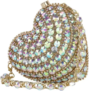 UMREN Cute Heart Shaped Clutch Sparkly Rhinestone Evening Bag Mini Love Heat Crystal Handbag Chain Shoulder Bag Wedding Purse