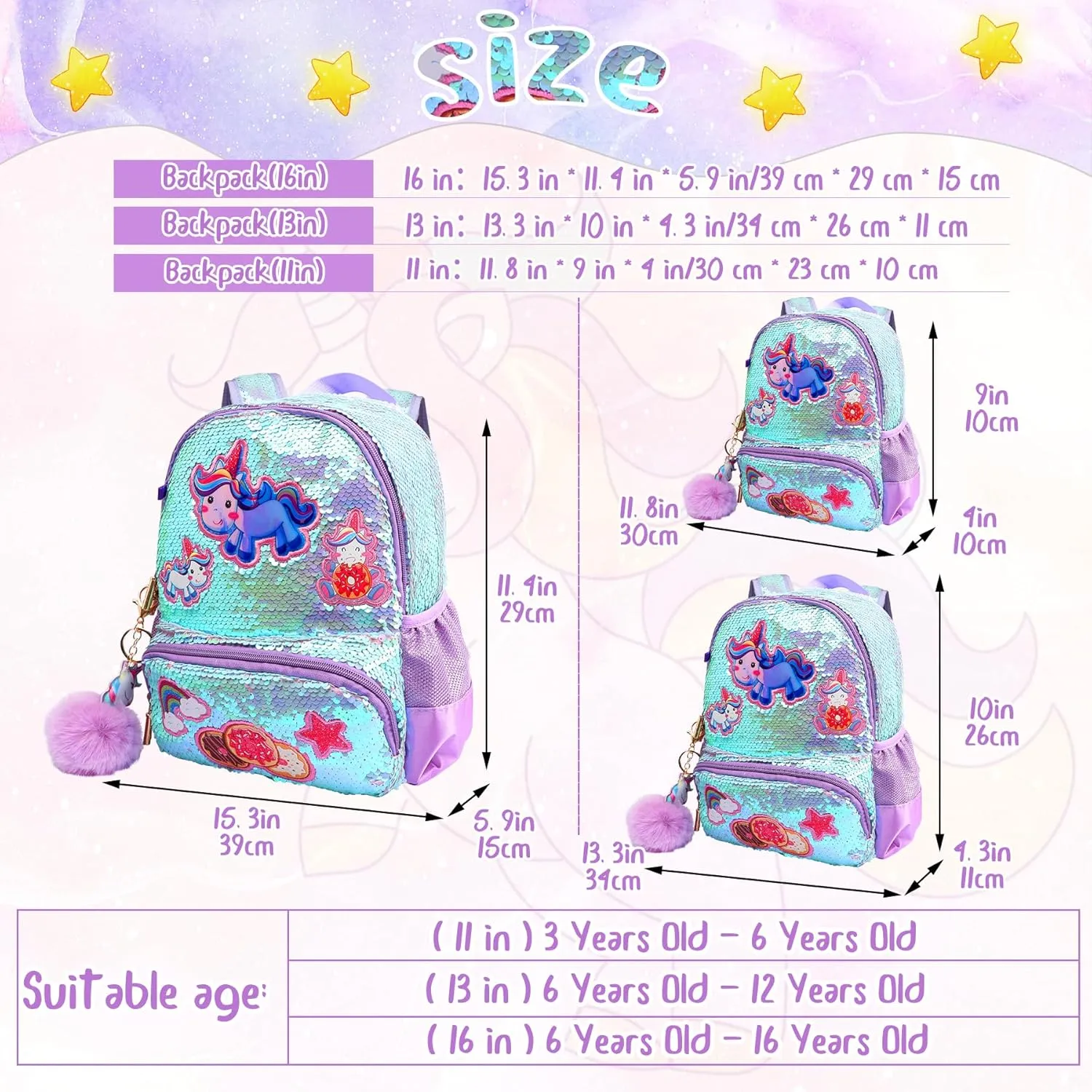 Unicorn Sequins Backpack for Girls,Toddler Kids Schoolbag,Bookbag for Kindergarten Elementary,Gift for Birthday Xmas.