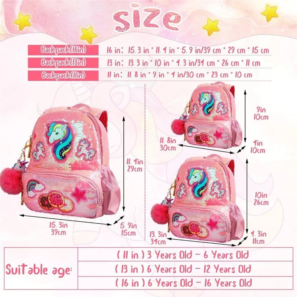 Unicorn Sequins Backpack for Girls,Toddler Kids Schoolbag,Bookbag for Kindergarten Elementary,Gift for Birthday Xmas.