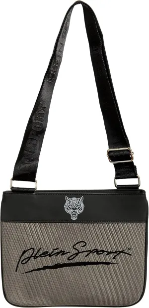 Unisex Gray Logo Print Crossbody Bag