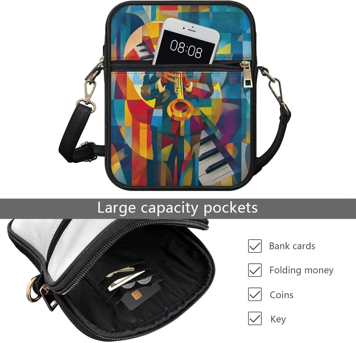 Unisex Leather Purse, Handbag Portable Crossbody Bag with Inside Card Slots Fashion Prints for Easter & Daily Uses