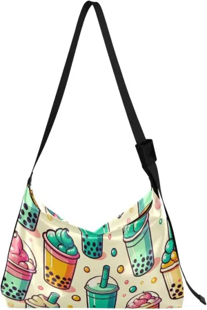 Unisex Shoulder Bag Crossbody Handbag Colorful-milk-tea Women Casual Hobo Bag Lightweight PU Leather Tote